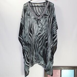 Black and grey mesh cover up poncho women’s one size fits most bead details
